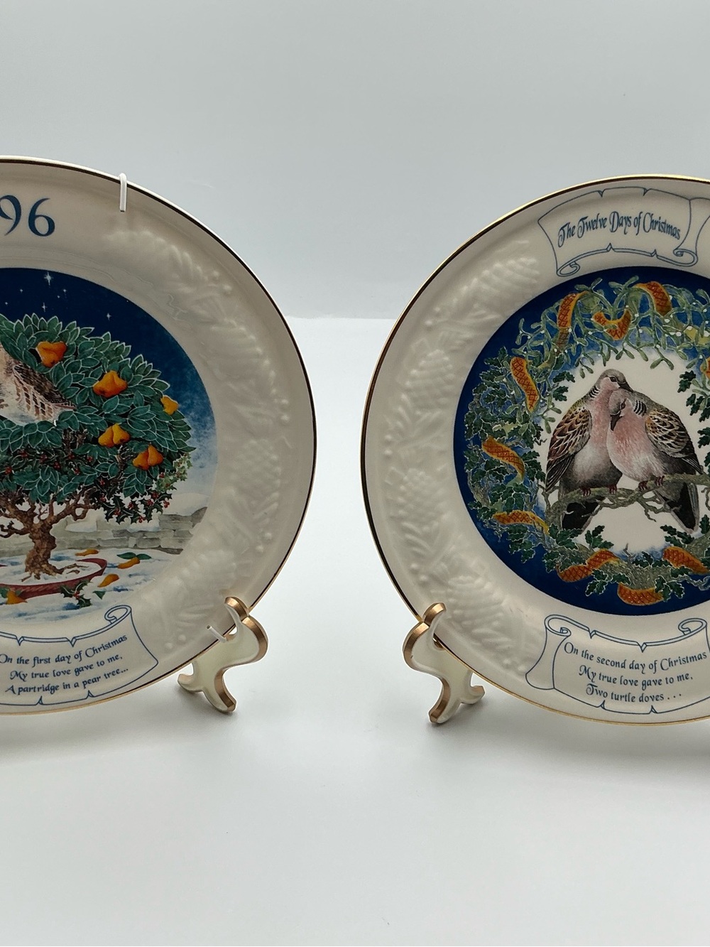 Donegal Parian China Plate 12 Days Of Christmas Series 1st And 2nd 1996 plates